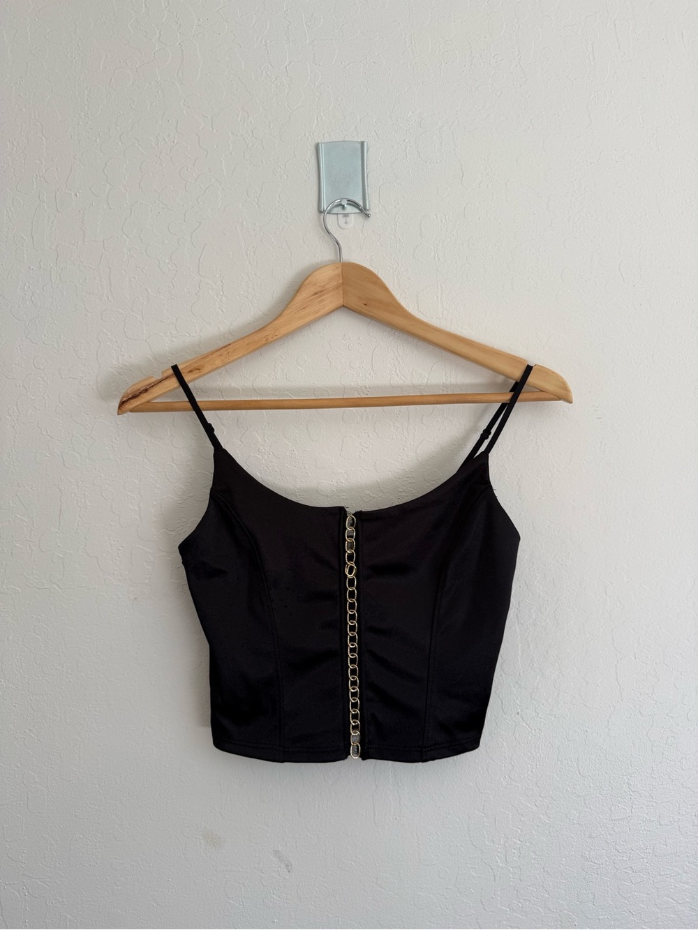 Black Chain-Front Spaghetti-Strap Crop Camisole